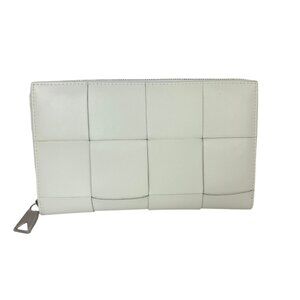Bottega Veneta Intrecciato Leather White Cassette Zip Around Wallet